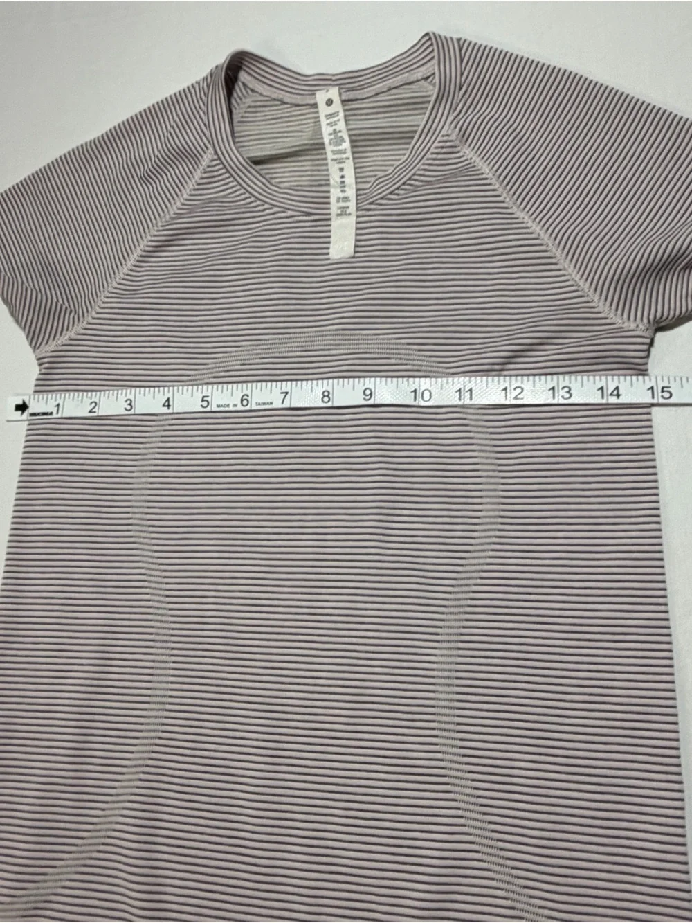 lululemon athletica Pink, Grey and White Striped Short-Sleeve Tee